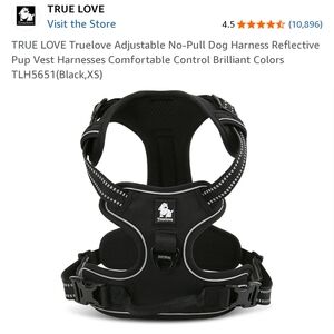 True Love Black Heavy-Duty Reflective Dog Harness Sz XS